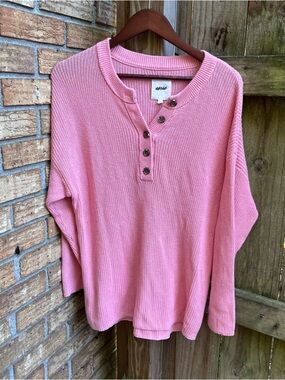 aerie Pink Knit Button Oversized Sweater